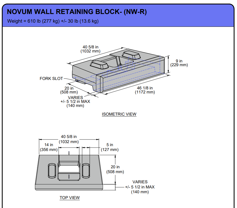 Novum Wall Retaining Block